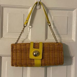 KATE SPADE NEW YORK Caramel & Yellow Leather-Trimmed Wicker Shoulder Bag